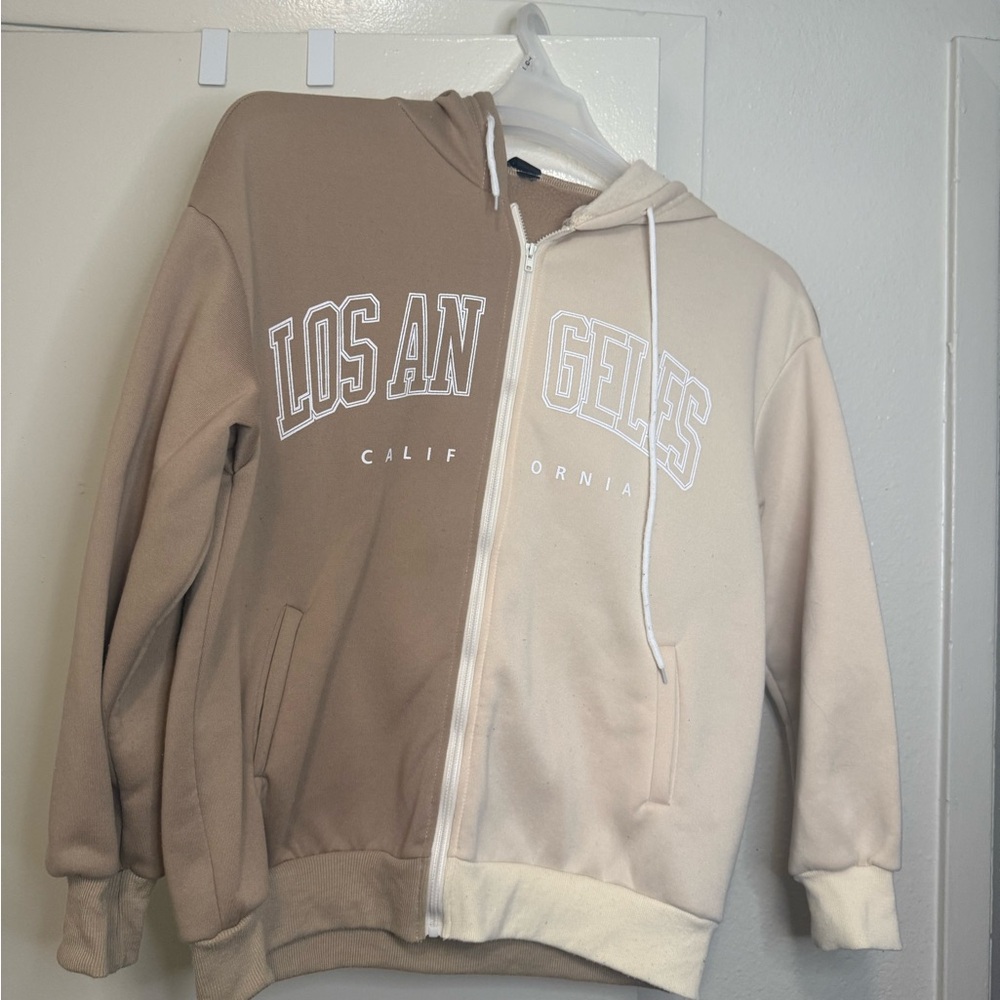 SHEIN Two-Tone Beige Los Angeles Hoodie